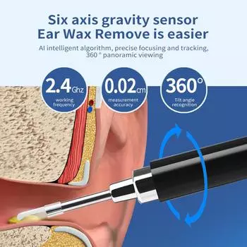 Беспроводной Wi-Fi эндоскоп для удаления ушной серы с камерой 3,9 мм, 350 Вт, 6 интеллектуальных светодиодных фонарей белый