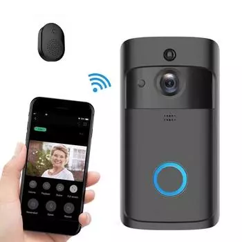 Беспроводной Wi-Fi умный дверной звонок, камера, видео, удаленный дверной звонок, кольцо для домофона, приложение для домашнего телефона, камера домашней безопасности 720p, видеодверной звонок Door Camera+Ring чёрный