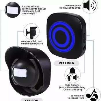 Беспроводной водонепроницаемый инфракрасный индукционный дверной звонок с человеческим телом - сигнализация Home Welcome US standard one to one чёрный