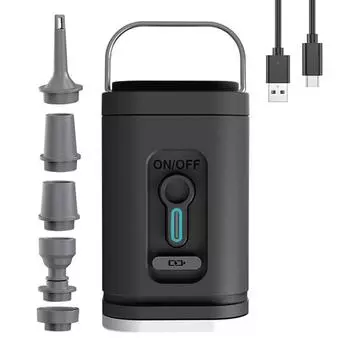 Беспроводной воздушный насос Портативный электрический воздушный компрессор Насос для накачивания и дефляции с 5 насадками со светодиодной подсветкой чёрный