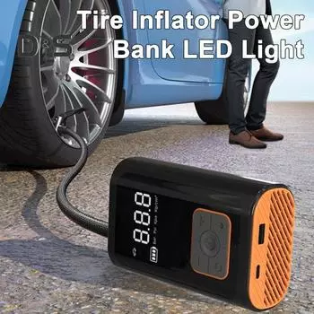 Беспроводной воздушный насос со светодиодной подсветкой Power Bank 3-в-1, нагнетатель шин, портативный воздушный компрессор с цифровым манометром, автоматическая остановка, быстрое накачивание для автомобиля чёрный/зелёный