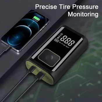 Беспроводной воздушный насос со светодиодной подсветкой Power Bank 3-в-1 для накачивания шин Портативный воздушный компрессор оранжевый/чёрный