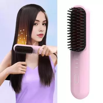 Беспроводной выпрямитель для волос, 3 температуры, быстрый нагрев, USB-зарядка, портативная дорожная горячая щетка, электрическая пушистая вьющаяся расческа для укладки волос бежевый