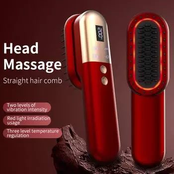 Беспроводной выпрямитель для волос, массажная расческа с красным светом, уход за волосами, массажная расческа для головы, многофункциональная электрическая, быстро нагревающаяся, выпрямляющая волосы красный