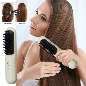 Беспроводной выпрямитель для волос с 2 регулируемыми температурами, быстрый нагрев, перезаряжаемый через USB, портативный, с отрицательными ионами, электрическая укладка вьющихся волос бежевый