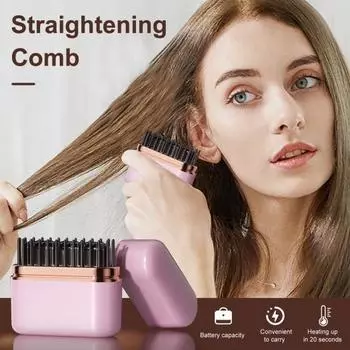 Беспроводной выпрямитель для волос с 3 регулируемыми температурами, быстрый нагрев, USB-зарядка, портативная электрическая горячая щетка, выпрямление волос, укладка, распутывание чёрный