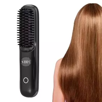 Беспроводной выпрямитель для волос с 3 регулируемыми температурами, быстрый нагрев, USB-зарядка, ЖК-дисплей, портативная горячая щетка, электрическая расческа для укладки вьющихся волос фиолетовый