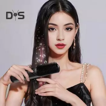 Беспроводной выпрямитель для волос с 3 регулируемыми температурами, быстрый нагрев, портативная дорожная горячая щетка с отрицательными ионами, электрическая расческа для укладки вьющихся волос, распутывающая их чёрный