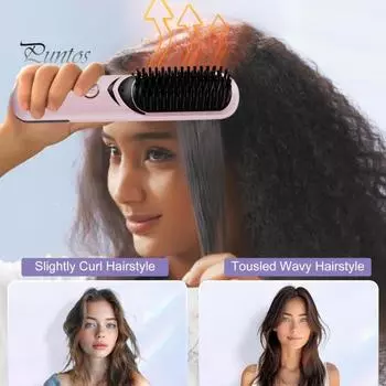 Беспроводной выпрямитель для волос с 3 регулируемыми температурами, быстрый нагрев, портативная дорожная горячая щетка с отрицательными ионами, электрическая расческа для укладки вьющихся волос, распутывающая их чёрный