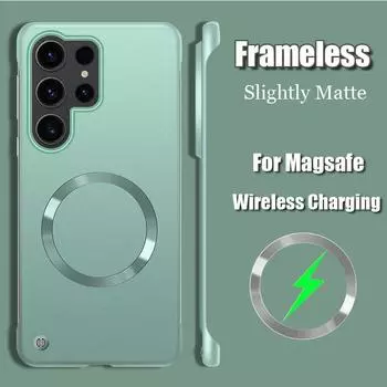 Беспроводной зарядный безрамочный чехол для телефона Samsung S25 Ultra для Magsafe Magnetic Magsafeing Borderless Cover для Galaxy S24 Ultra S22 S23 S25 Plus For Samsung S25 Ultra чёрный