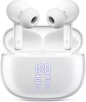 Беспроводной зарядный чехол со светодиодными наушниками Bluetooth с функцией сенсорного автоматического сопряжения с памятью, белыми наушниками, дисплеем, наушниками, микрофоном,