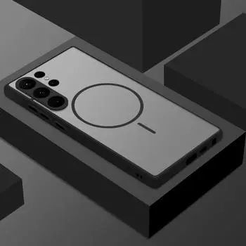 Беспроводной зарядный магнитный матовый чехол для телефона Samsung S25 Ultra S24 FE S23 Plus S22 S21 TPU Soft Edge противоударный прозрачный жесткий чехол для задней панели из ПК Samsung S25 чёрный