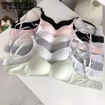 Беспроводной женский бюстгальтер с маленькой грудью, нижнее белье для школьников из чистого хлопка, простой однотонный верх с поддержкой, антипровисающий и закрывающий тонкий бюстгальтер для груди 32/70AB белый