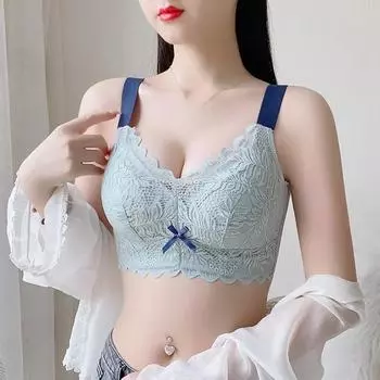 Беспроводные без косточек Тонкие контрастные строчки Полные чашки кружева Сексуальное нижнее белье Бралетт Женские бюстгальтеры Большие размеры 115DE Женское нижнее белье 34/75 чёрный
