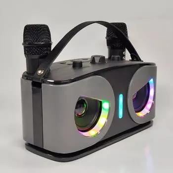 Беспроводные Bluetooth-колонки для караоке с 2 микрофонами, семейный кинотеатр, комплект KTV, встроенный многофункциональный портативный аудиоплеер чёрный