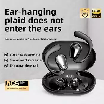 Беспроводные Bluetooth-наушники OWS с подвесным ушным вкладышем, сверхдолгоиграющие спортивные Bluetooth-наушники с костной проводимостью и шумоподавлением, не помещаются в уши чёрный