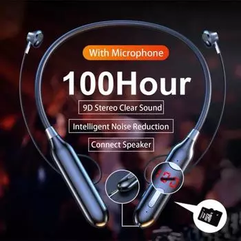 Беспроводные Bluetooth-наушники с шейным ремешком, стереоспортивная гарнитура, наушники-вкладыши громкой связи с микрофоном для всех телефонов, поддержка карт памяти