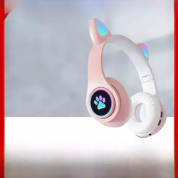 Беспроводные Bluetooth-наушники со светодиодными кошачьими ушками и складной конструкцией озеро синий