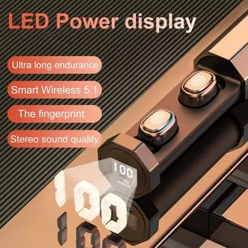 Беспроводные Bluetooth-наушники-вкладыши со светодиодным цифровым дисплеем и функцией распознавания отпечатков пальцев, сабвуфер, мини-беспроводная Bluetooth-гарнитура белый