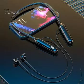 Беспроводные наушники 5.3 с поддержкой Bluetooth, светодиодный цифровой дисплей, подвесные наушники с креплением на шею, водонепроницаемые, устойчивые к поту, спортивные стереогарнитуры A зелёный