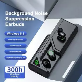 Беспроводные наушники ANC и ENC, водонепроницаемые, совместимые с Bluetooth, 5.3, спортивные наушники с длительным временем воспроизведения, Hi-Fi стерео, глубокие басы, внутриканальные игровые наушники для путешествий чёрный