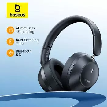 Беспроводные наушники Baseus Bass 30 Max Bluetooth 5.3 40 мм с диафрагмой с усилением низких частот 50H над гарнитурой Наушники со сверхнизкой задержкой белый