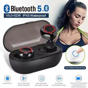 Беспроводные наушники Bluetooth5.0 с защитой от пота, спортивная гарнитура, стереонаушники с шумоподавлением, мини-вкладыши с микрофоном белый/красный