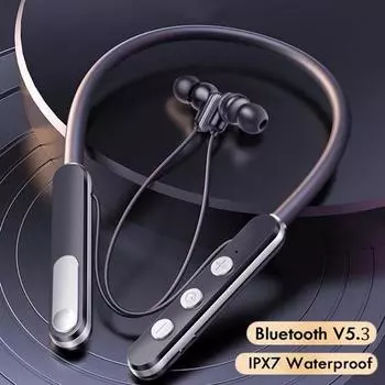 Беспроводные наушники Bluetooth5.3, наушники с шейным ремешком для бега, водонепроницаемая спортивная гарнитура, наушники-вкладыши со стереошумоподавлением