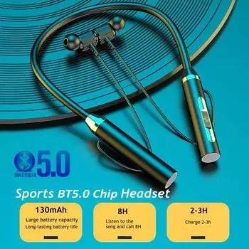 Беспроводные наушники Bluetooth 5,0, беспроводные наушники с шейным ремешком, 9D HiFi, стереоспортивная гарнитура, водонепроницаемые магнитные наушники с шумоподавлением