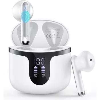 Беспроводные наушники Bluetooth 5.3, 40 часов воспроизведения, Hi-Fi стерео, 4 микрофона ENC, водонепроницаемые беспроводные наушники IPX7 со светодиодным дисплеем для iPhone и Android