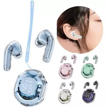 Беспроводные наушники Bluetooth 5.3. Наушники с прозрачным цифровым дисплеем. Водонепроницаемые гарнитуры с шумоподавлением. Спортивные наушники TWS с микрофоном. розовый