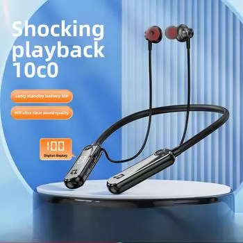 Беспроводные наушники Bluetooth 5.3 Neck In-Ear с голосовым управлением AI, долговечные спортивные наушники с цифровым дисплеем чёрный