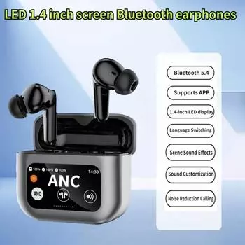 Беспроводные наушники Bluetooth 5.4 30 часов воспроизведения с чехлом для зарядки ЖК-дисплей шумоподавление вызов наушники вкладыши