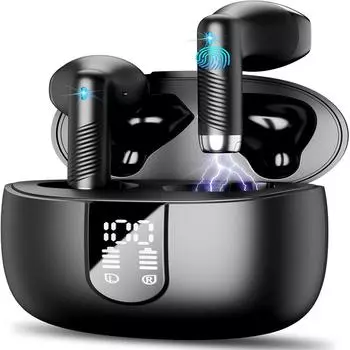 Беспроводные наушники Bluetooth 5.4 с микрофонами с шумоподавлением ENC 40H Bluetooth-наушники со светодиодным дисплеем IP7 водонепроницаемые наушники для Android iOS