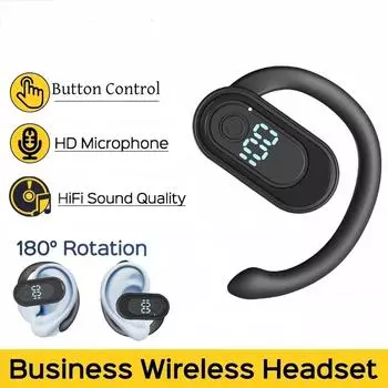 Беспроводные наушники Bluetooth 5.4 с ушным крючком, HiFi стереогарнитура с шумоподавлением, водонепроницаемые наушники-вкладыши с микрофоном чёрный