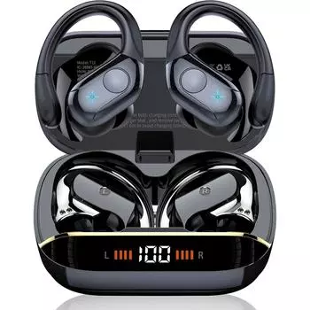 Беспроводные наушники Bluetooth 5.4, спортивные наушники с продолжительностью воспроизведения 75 часов, светодиодный дисплей, наушники-вкладыши с 4 микрофонами ENC, водонепроницаемые наушники IP7 для тренировок/бега