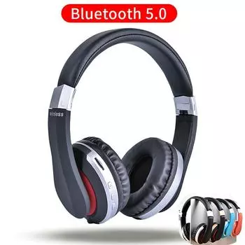 Беспроводные наушники Bluetooth-гарнитура Складные стереоигровые наушники с поддержкой микрофона для мобильного телефона красный