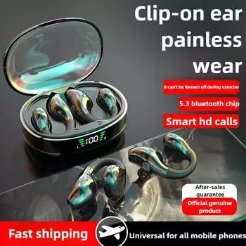 Беспроводные наушники Bluetooth с клипсой для ушей, костная проводимость, шумоподавление, сверхдолгая выносливость чёрный