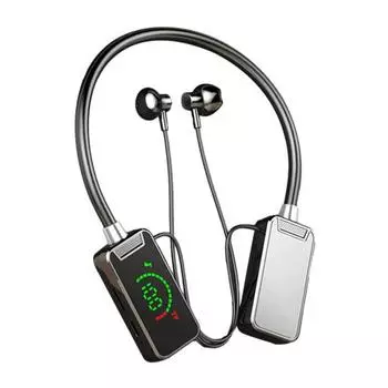 Беспроводные наушники Bluetooth-совместимые подвесные наушники с шейным ободом со светодиодным дисплеем Водонепроницаемые беспроводные наушники с шейным ободом чёрный