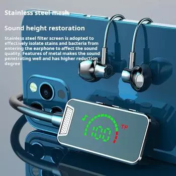 Беспроводные наушники Bluetooth-совместимые подвесные наушники с шейным ободом со светодиодным дисплеем Водонепроницаемые беспроводные наушники с шейным ободом розовый