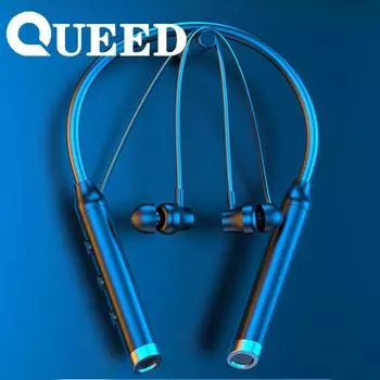 Беспроводные наушники Bluetooth, висящие на шее для занятий спортом, бинауральные наушники-вкладыши, висящие на шее, длительный режим ожидания с магнитным голосовым помощником красный