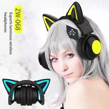 Беспроводные наушники Cat Ear Стерео Музыкальные игровые наушники Ноутбук для отеля розовый