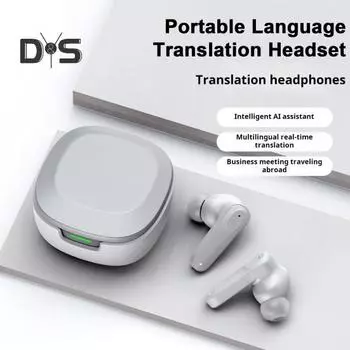 Беспроводные наушники Двусторонний голосовой переводчик Стабильное соединение Bluetooth-совместимая гарнитура с шумоподавлением Smart Voice Translator небесно-голубой