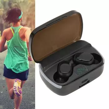 Беспроводные наушники IPX7 водонепроницаемые мощные басы шумоподавление мини Bluetooth 5.3 наушники с зарядным чехлом для спорта чёрный