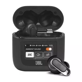 Беспроводные наушники JBL TOUR PRO 2 с гибридным Bluetooth-шумоподавлением/многоточечным подключением/IPX5/совместимы с беспроводной зарядкой/оснащены дисплеем Smart Touch/Bla