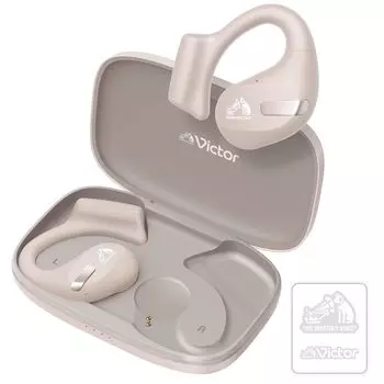 Беспроводные наушники JVC Kenwood Victor с открытым ушным каналом Bluetooth Возможность прослушивания без закрывания ушей Заушный крючок До 38 часов воспроизведения Микрофон в комплекте бежевый