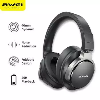 Беспроводные наушники накладки AWEI 710BL со встроенным микрофоном и активным шумоподавлением чёрный