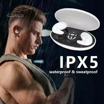 Беспроводные наушники-невидимки для сна, объемный звук 360°, IPX5, водонепроницаемый встроенный микрофон, светодиодный дисплей, костная проводимость, Bluetooth-совместимые наушники 5.3 бежевый