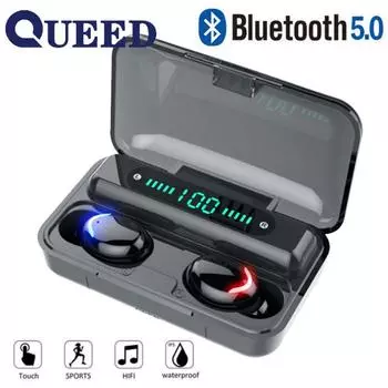 Беспроводные наушники QUEED 9D HIFI Bluetooth 5.0 CVC8.0 с зарядкой и шумоподавлением серый