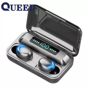 Беспроводные наушники QUEED 9D HIFI Bluetooth 5.0 CVC8.0 с зарядкой и шумоподавлением чёрный